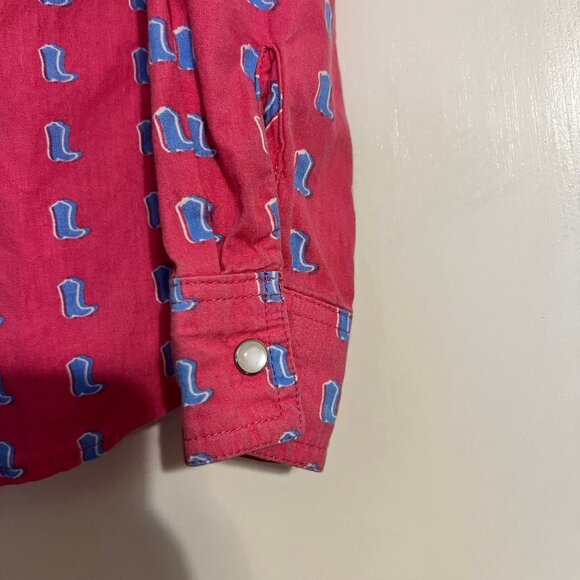 Panhandle Girls Western Shirt XS – Pink Pearl Snap Blue Boot Print Cotton - Picture 5 of 9